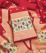 red zari woven banarasi dress materials