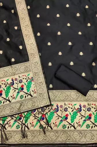black zari woven banarasi dress materials