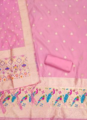 light baby pink zari woven banarasi dress materials 3