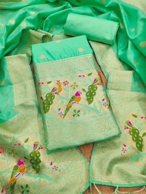 sea green zari woven banarasi dress materials 1