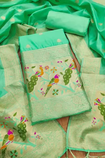sea green zari woven banarasi dress materials