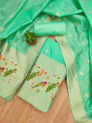 sea green zari woven banarasi dress materials 2