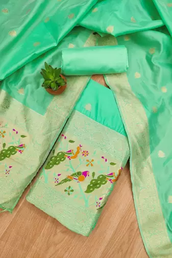 sea green zari woven banarasi dress materials