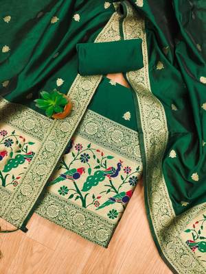 green zari woven banarasi dress materials 2