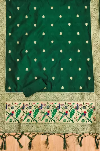 green zari woven banarasi dress materials