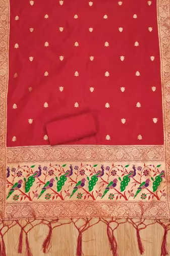 red zari woven banarasi dress materials