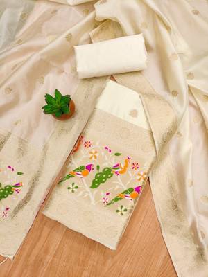 white zari woven banarasi dress materials 2