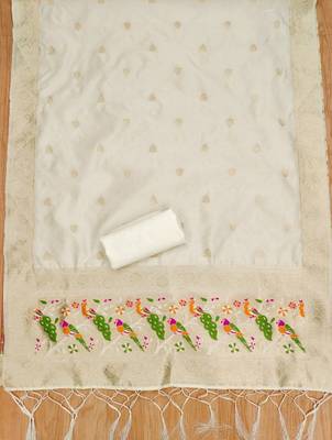 white zari woven banarasi dress materials 4