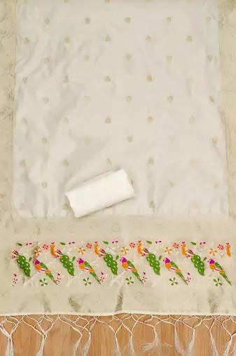 white zari woven banarasi dress materials