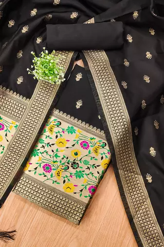 black zari woven banarasi dress materials
