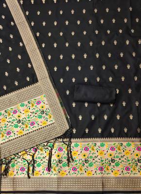 black zari woven banarasi dress materials 3