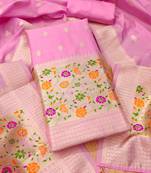 light baby pink zari woven banarasi dress materials