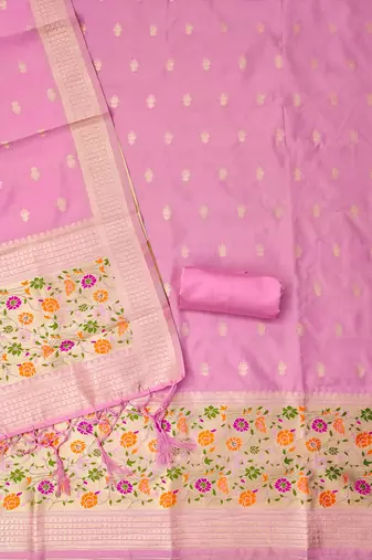 light baby pink zari woven banarasi dress materials