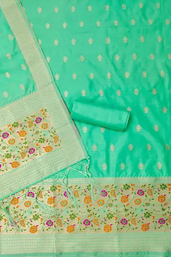 sea green zari woven banarasi dress materials
