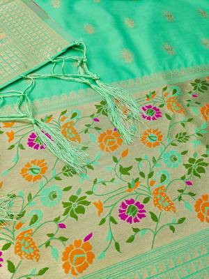sea green zari woven banarasi dress materials 4