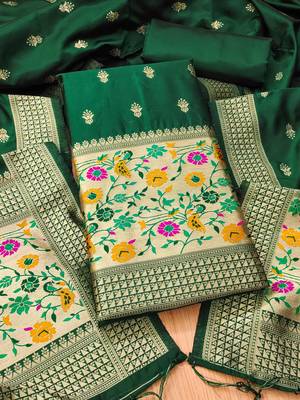 green zari woven banarasi dress materials 1