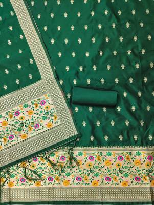 green zari woven banarasi dress materials 3