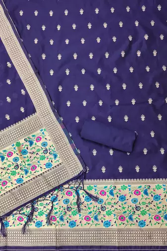navy blue zari woven banarasi dress materials