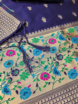 navy blue zari woven banarasi dress materials 3