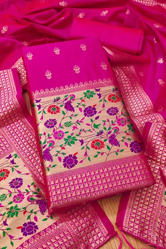pink zari woven banarasi dress materials