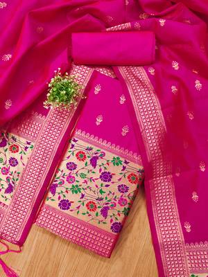 pink zari woven banarasi dress materials 2