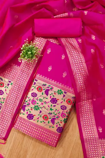 pink zari woven banarasi dress materials