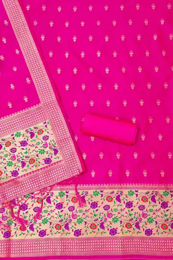 pink zari woven banarasi dress materials