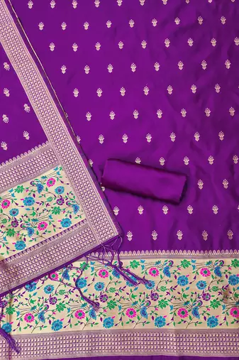 purple zari woven banarasi dress materials