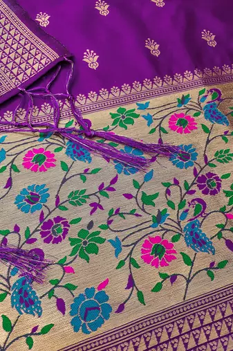 purple zari woven banarasi dress materials