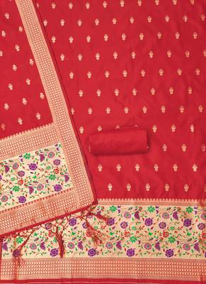 red zari woven banarasi dress materials 3