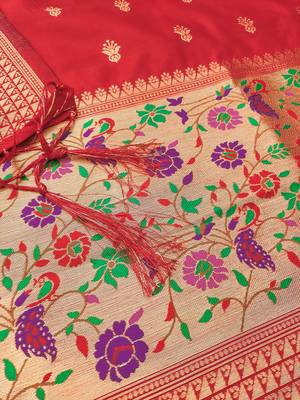 red zari woven banarasi dress materials 4