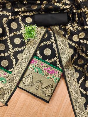 black zari woven banarasi dress materials 2
