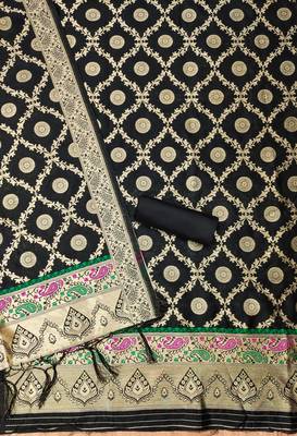 black zari woven banarasi dress materials 3
