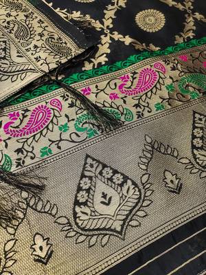 black zari woven banarasi dress materials 4