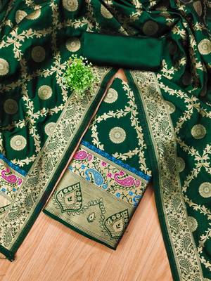 green zari woven banarasi dress materials 2