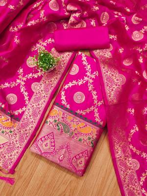 pink zari woven banarasi dress materials 2