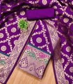 purple zari woven banarasi dress materials
