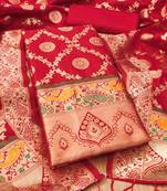 red zari woven banarasi dress materials