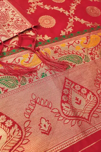 red zari woven banarasi dress materials