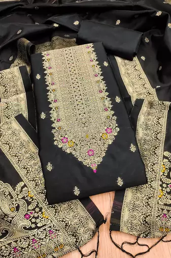 black zari woven banarasi dress materials
