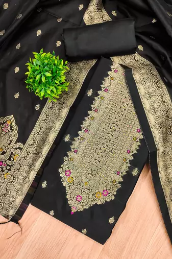 black zari woven banarasi dress materials