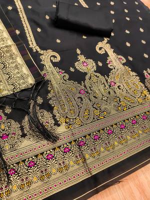 black zari woven banarasi dress materials 4