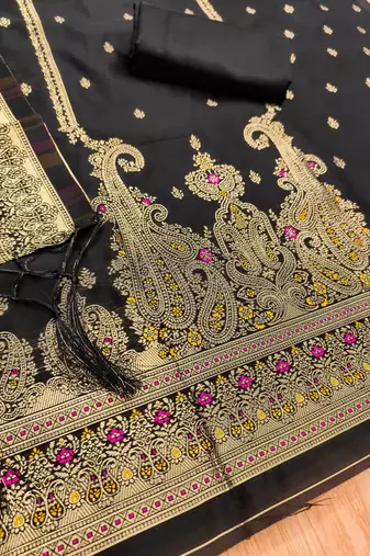 black zari woven banarasi dress materials