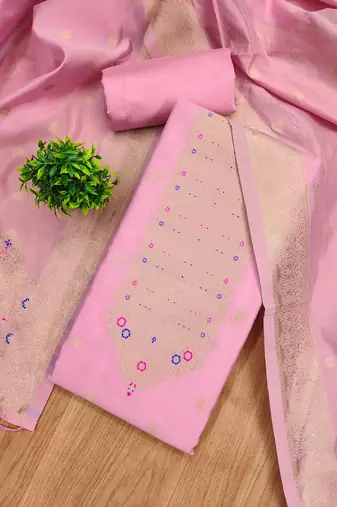 light baby pink zari woven banarasi dress materials