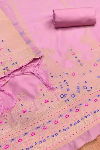 light baby pink zari woven banarasi dress materials
