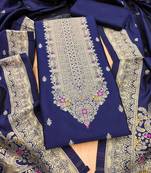 navy blue zari woven banarasi dress materials