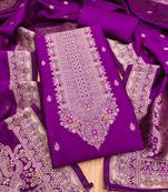 purple zari woven banarasi dress materials
