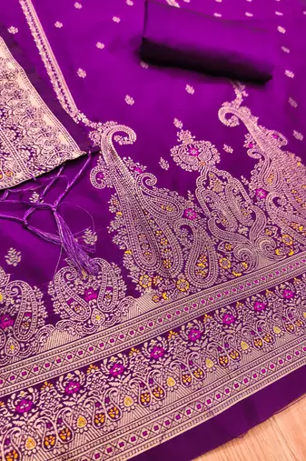 purple zari woven banarasi dress materials