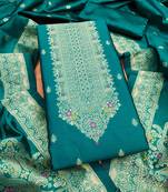 teal zari woven banarasi dress materials