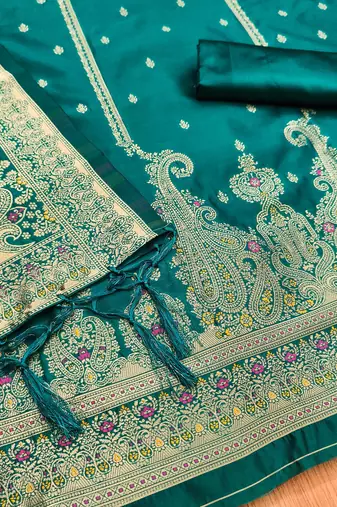 teal zari woven banarasi dress materials